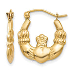 Gold Claddagh Hoop Earrings - 14k Yellow Gold / 3 mm / 16.5 x 19.25 mm