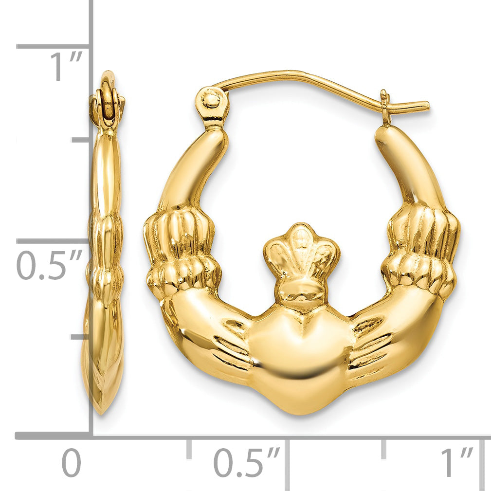 Gold Claddagh Hoop Earrings - 14k Yellow Gold / 2.75 mm / 19.5 x 22.25 mm