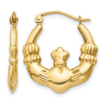 Gold Claddagh Hoop Earrings - 14k Yellow Gold / 2.75 mm / 19.5 x 22.25 mm