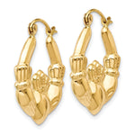 Gold Claddagh Hoop Earrings - 14k Yellow Gold / 4 mm / 20 x 23.25 mm