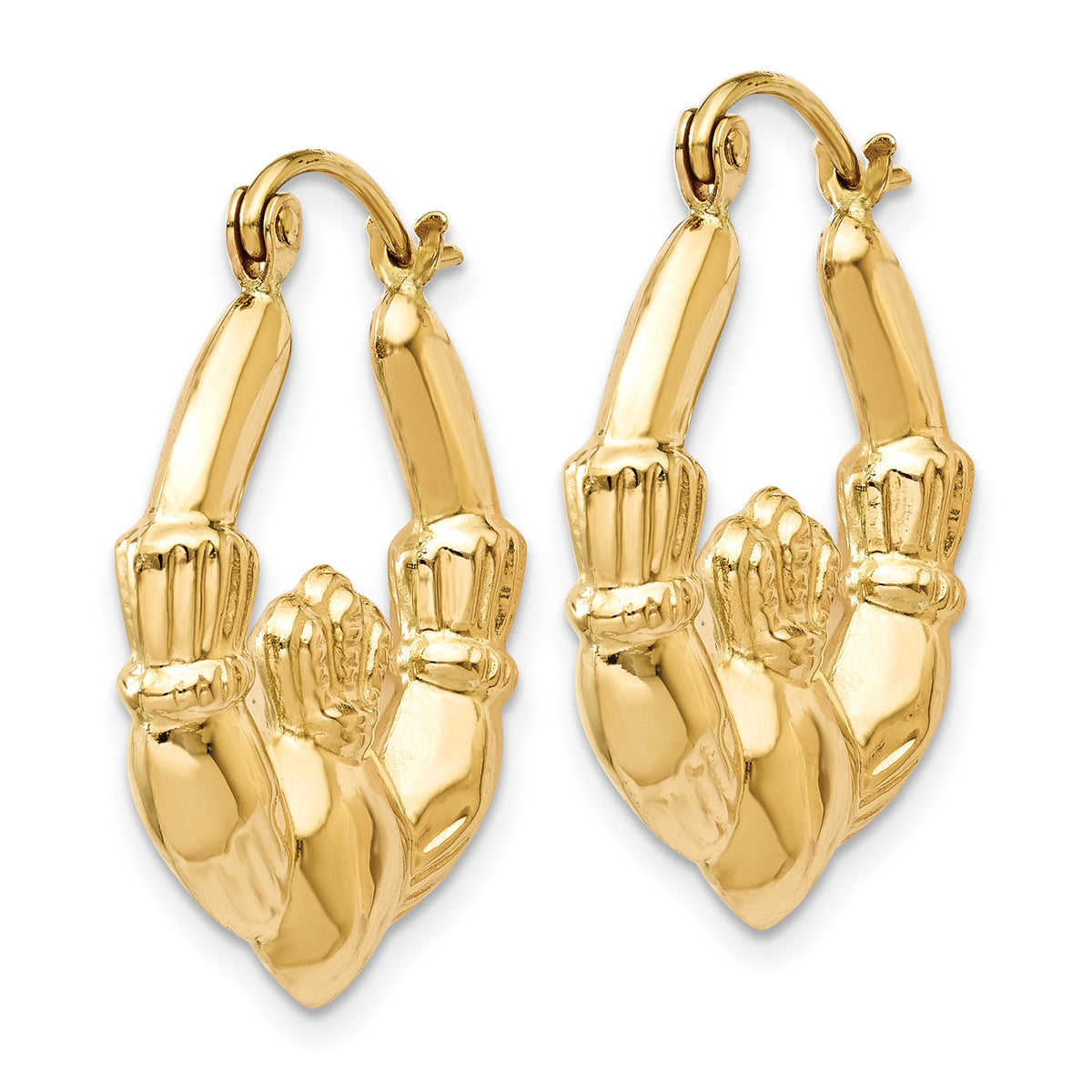 Gold Claddagh Hoop Earrings - 14k Yellow Gold / 4 mm / 20 x 23.25 mm