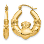 Gold Claddagh Hoop Earrings - 14k Yellow Gold / 4 mm / 20 x 23.25 mm