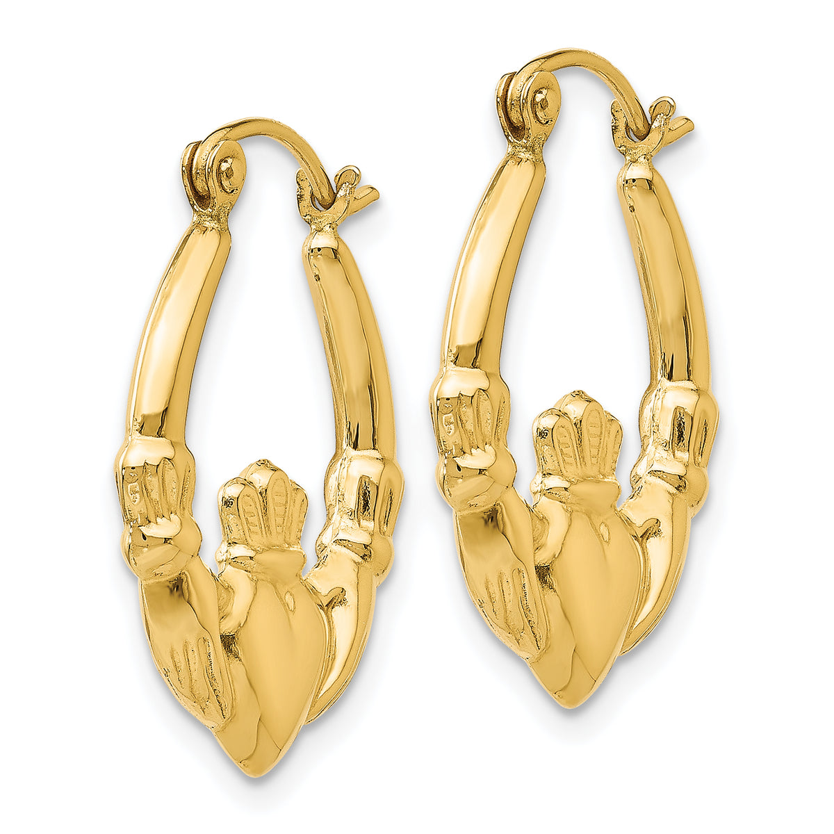 Gold Claddagh Hoop Earrings - 14k Yellow Gold / 3.5 mm / 19 x 23 mm