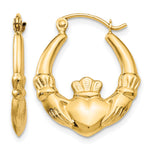 Gold Claddagh Hoop Earrings - 14k Yellow Gold / 3.5 mm / 19 x 23 mm
