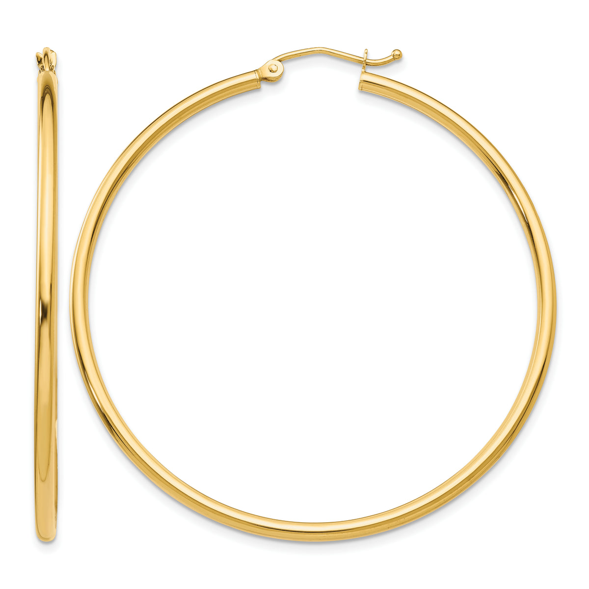 Gold Lightweight Classic Hoop Earrings - 14k Yellow Gold / 2 mm / 50 mm