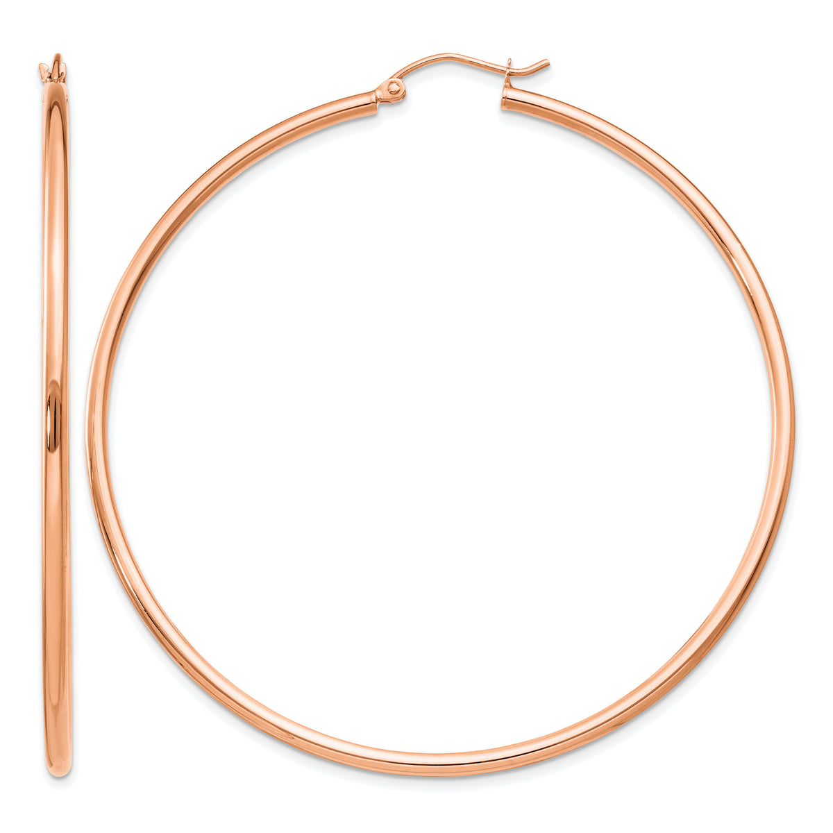 Gold Lightweight Classic Hoop Earrings - 14k Rose Gold / 2 mm / 60 mm