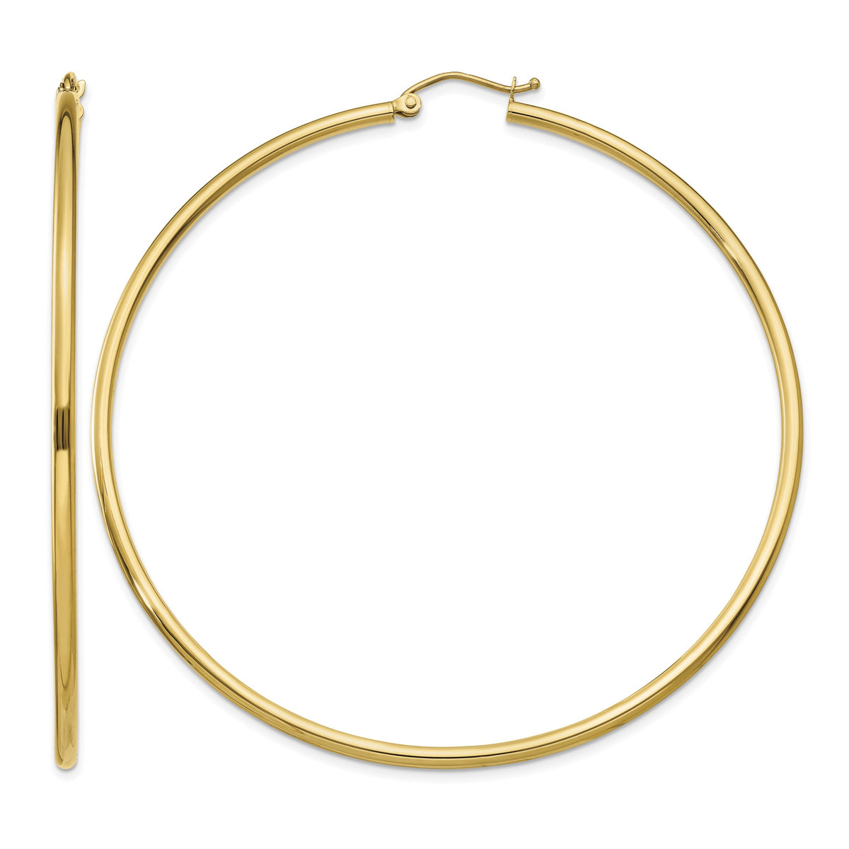 Gold Lightweight Classic Hoop Earrings - 14k Yellow Gold / 2 mm / 65 mm