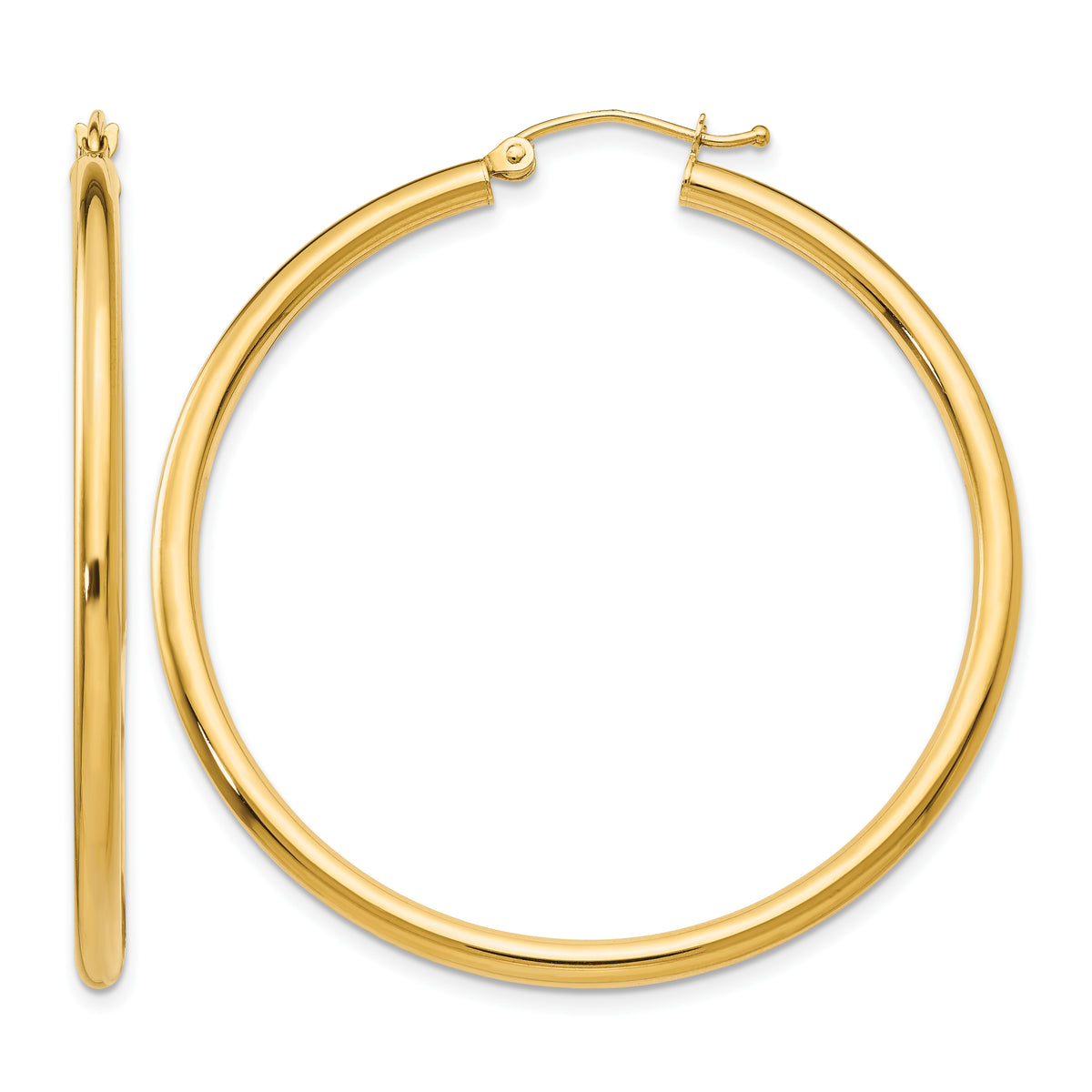 Gold Lightweight Classic Hoop Earrings - 14k Yellow Gold / 2.5 mm / 45 mm