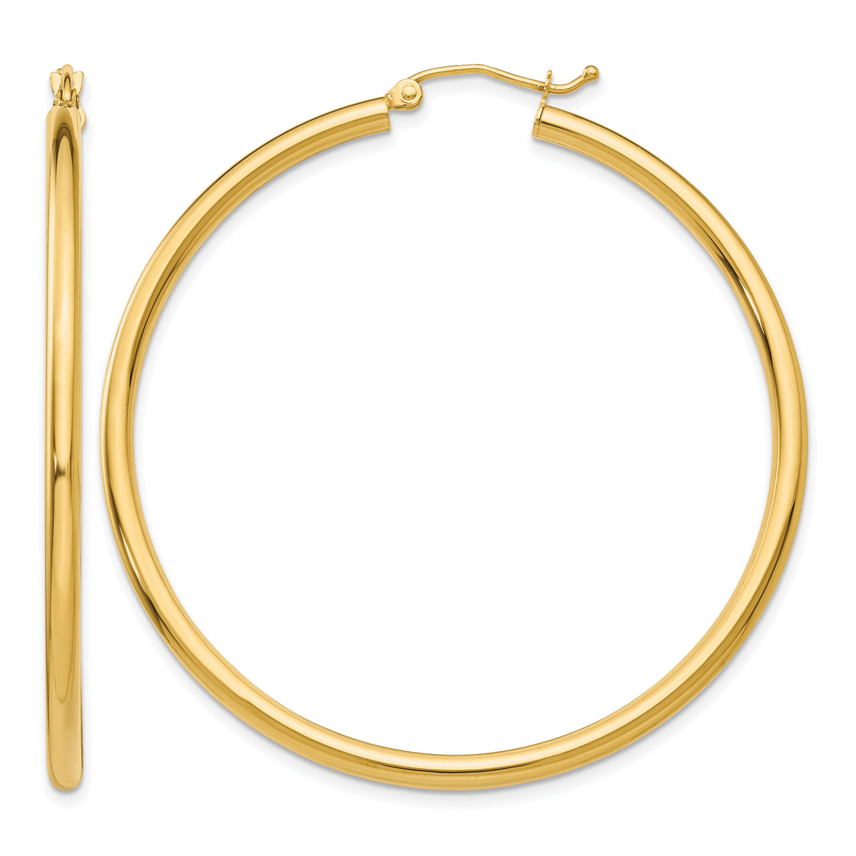 Gold Lightweight Classic Hoop Earrings - 14k Yellow Gold / 2.5 mm / 50 mm
