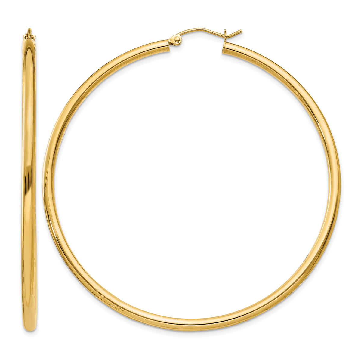 Gold Lightweight Classic Hoop Earrings - 14k Yellow Gold / 2.5 mm / 60 mm