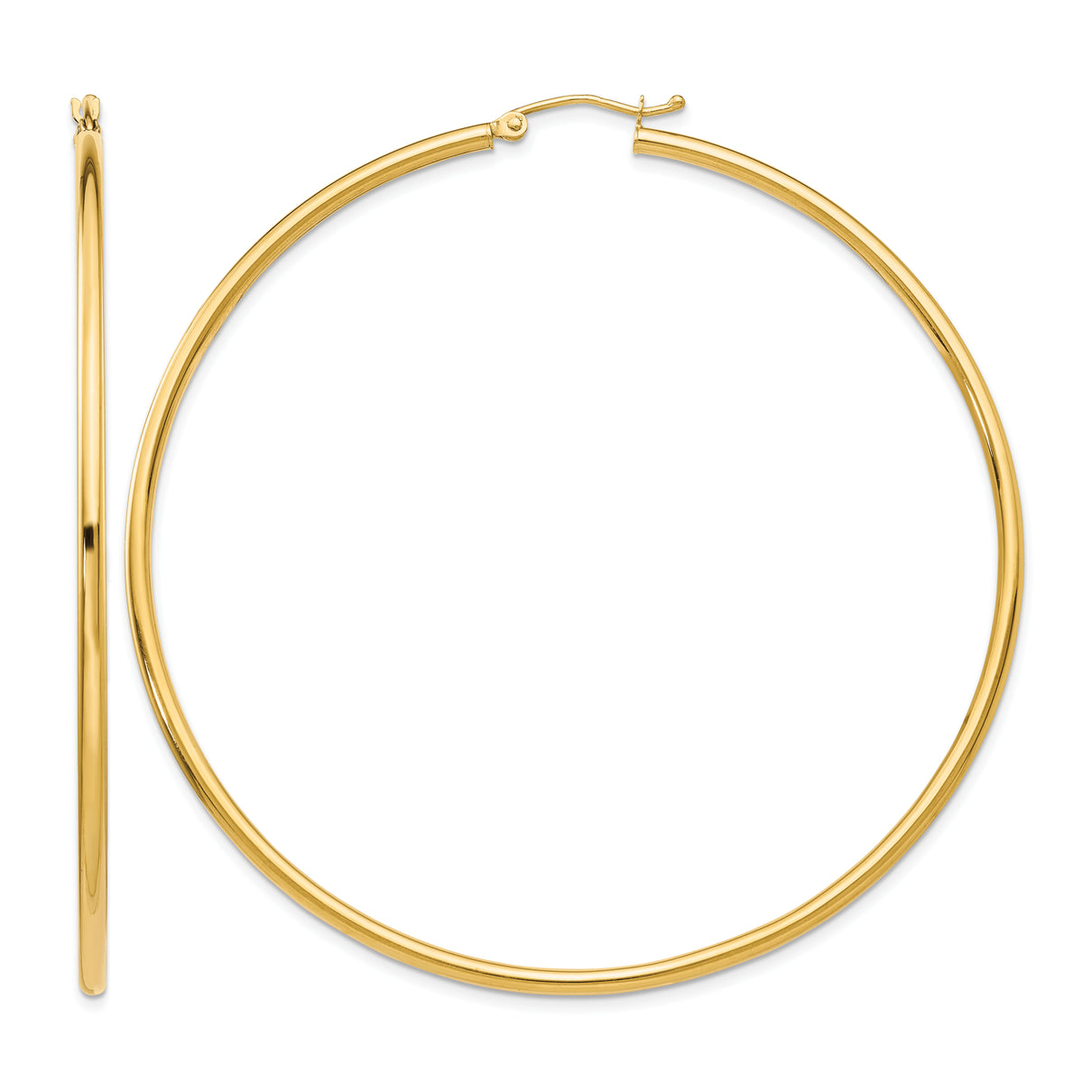 Gold Lightweight Classic Hoop Earrings - 14k Yellow Gold / 2.5 mm / 65 mm