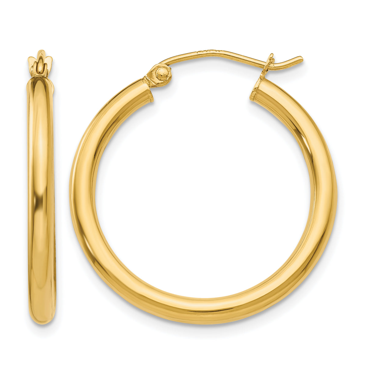 Gold Lightweight Classic Hoop Earrings - 14k Yellow Gold / 2.5 mm / 25 mm