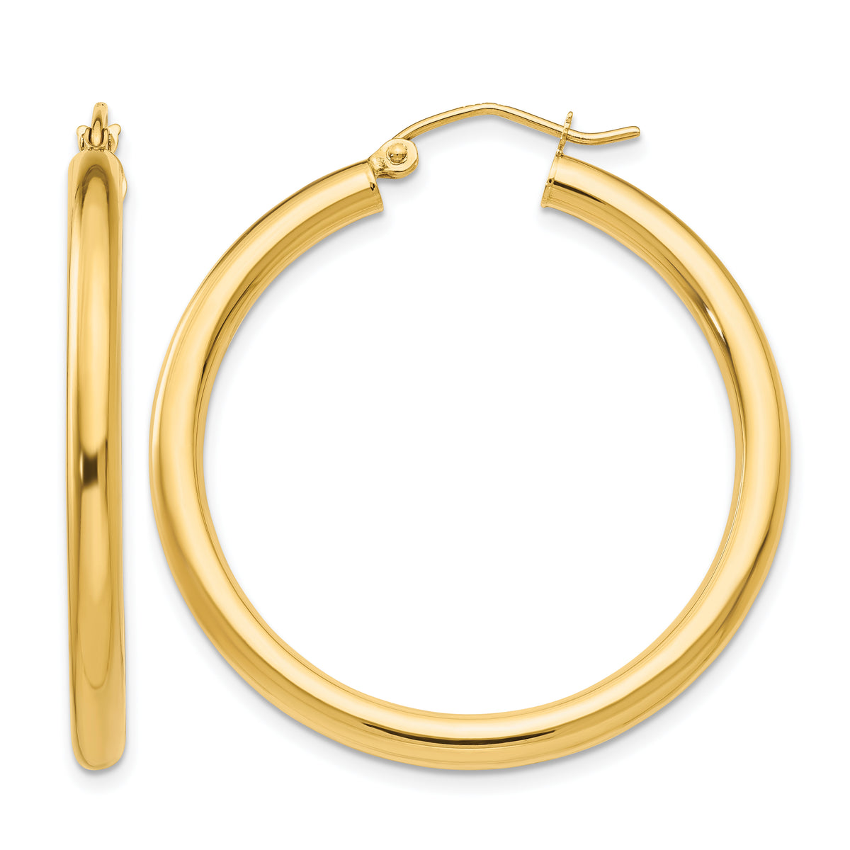 Gold Lightweight Classic Hoop Earrings - 14k Yellow Gold / 3 mm / 35 mm, 35x3mm