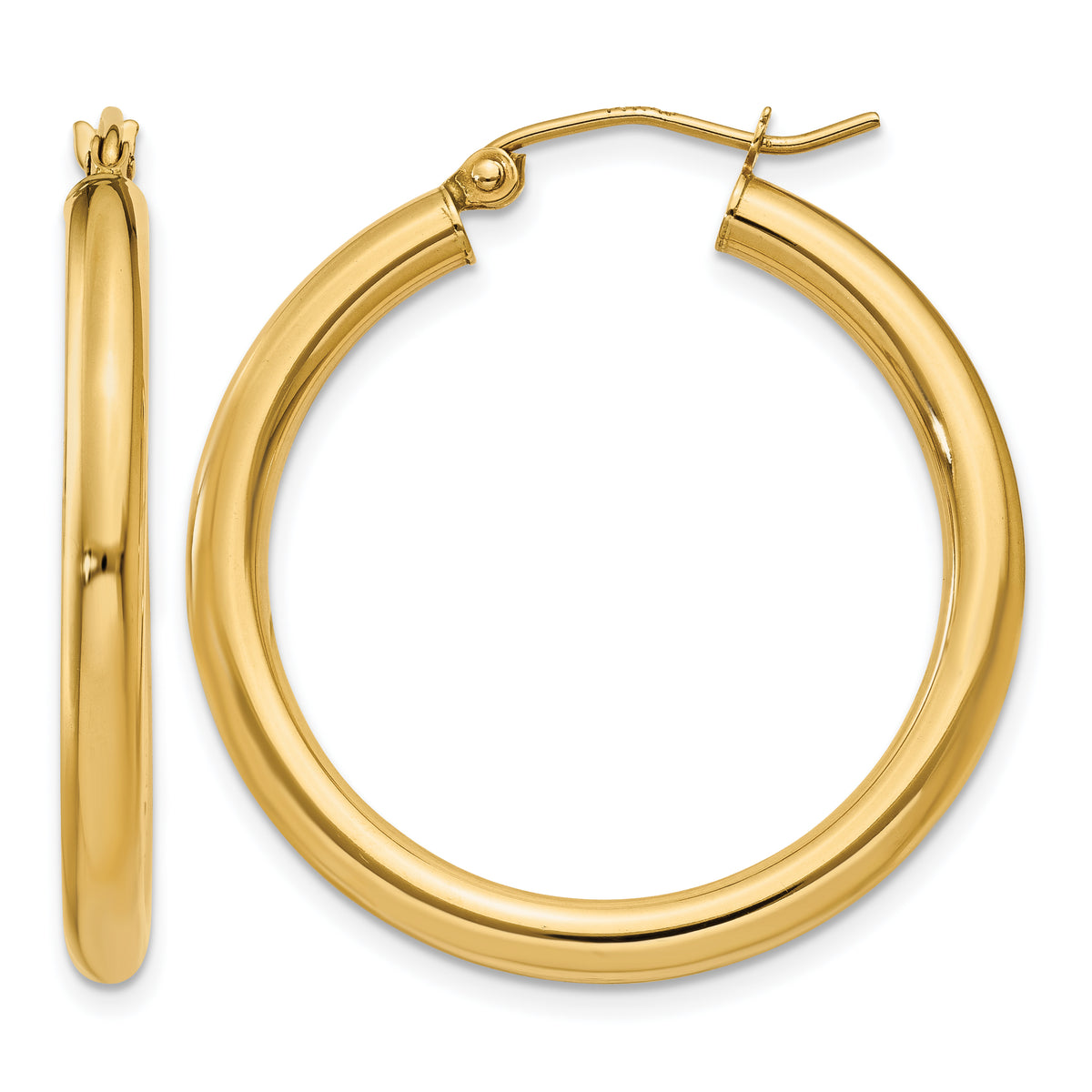 Gold Lightweight Classic Hoop Earrings - 14k Yellow Gold / 3 mm / 30 mm
