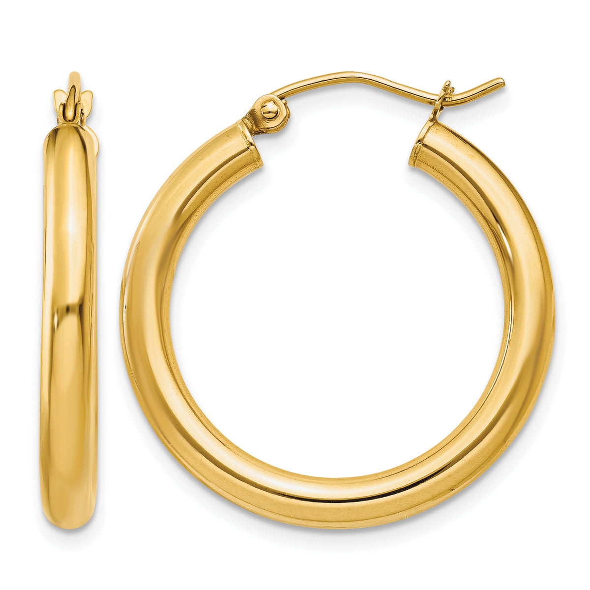 Gold Lightweight Classic Hoop Earrings - 14k Yellow Gold / 3 mm / 25 mm