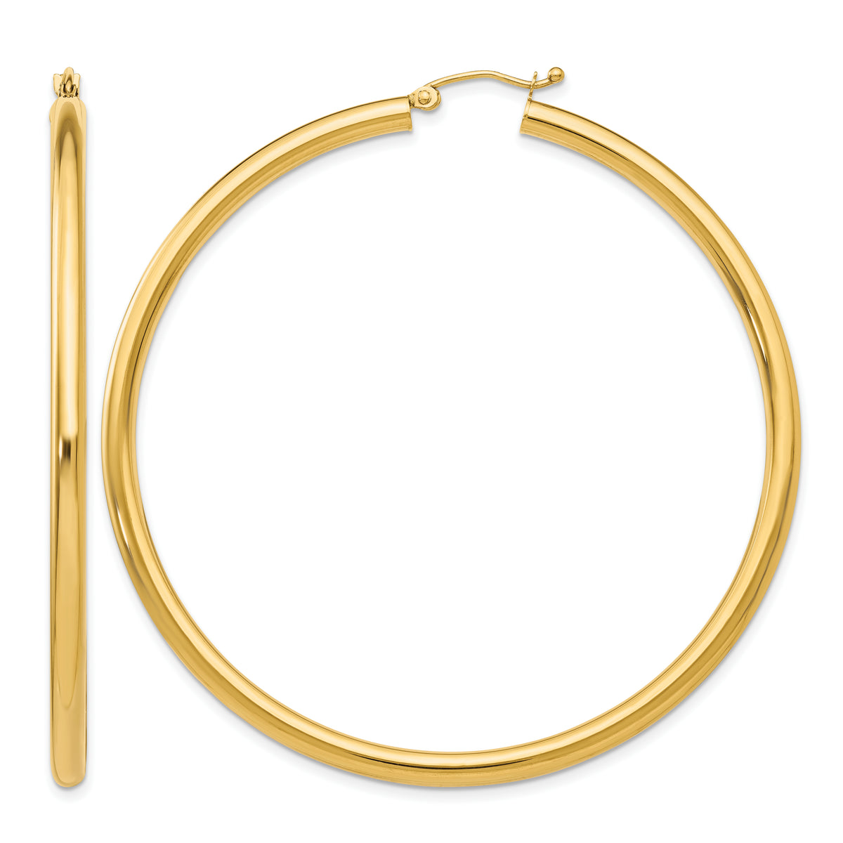 Gold Lightweight Classic Hoop Earrings - 14k Yellow Gold / 3 mm / 60 mm