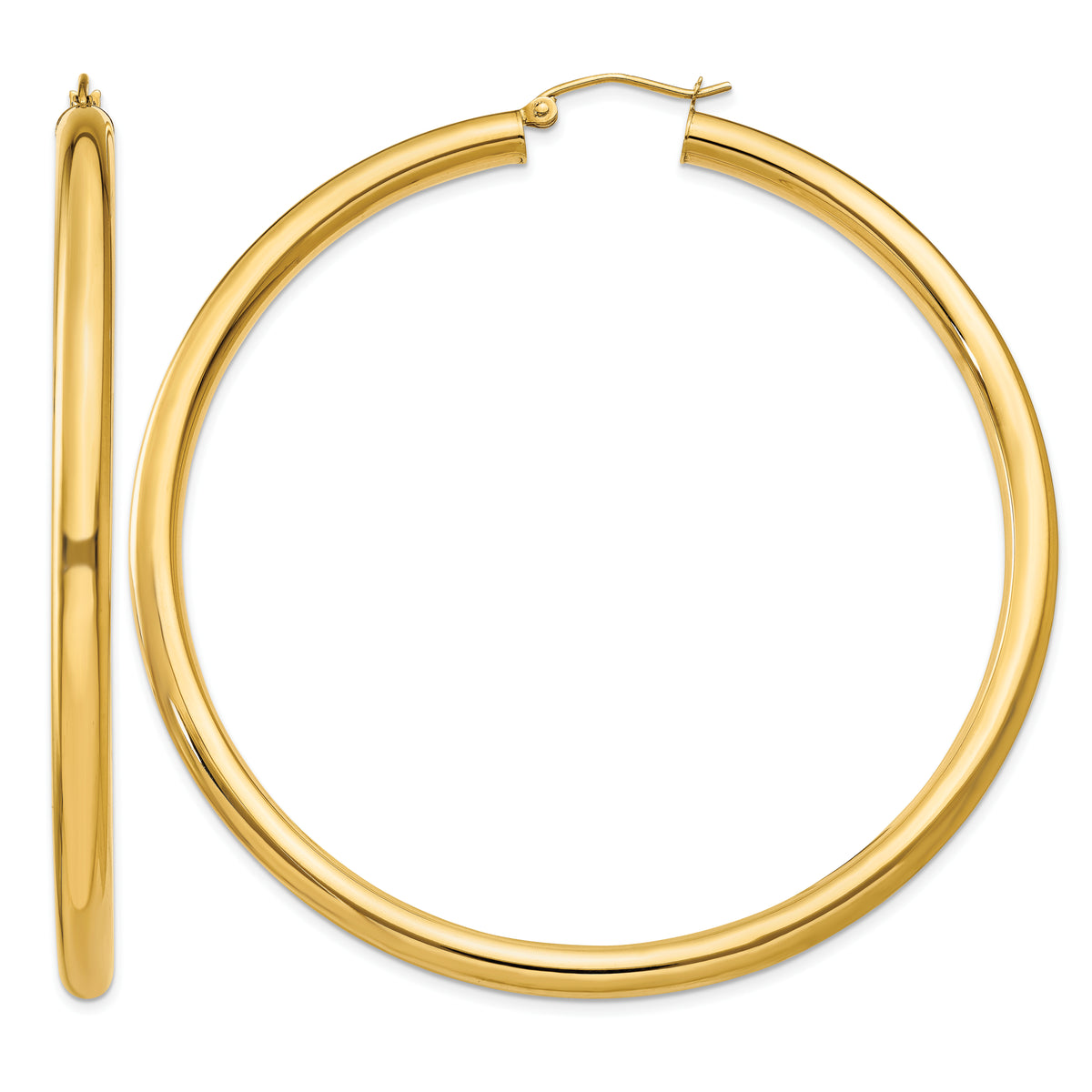 Gold Lightweight Classic Hoop Earrings - 14k Yellow Gold / 4 mm / 65 mm