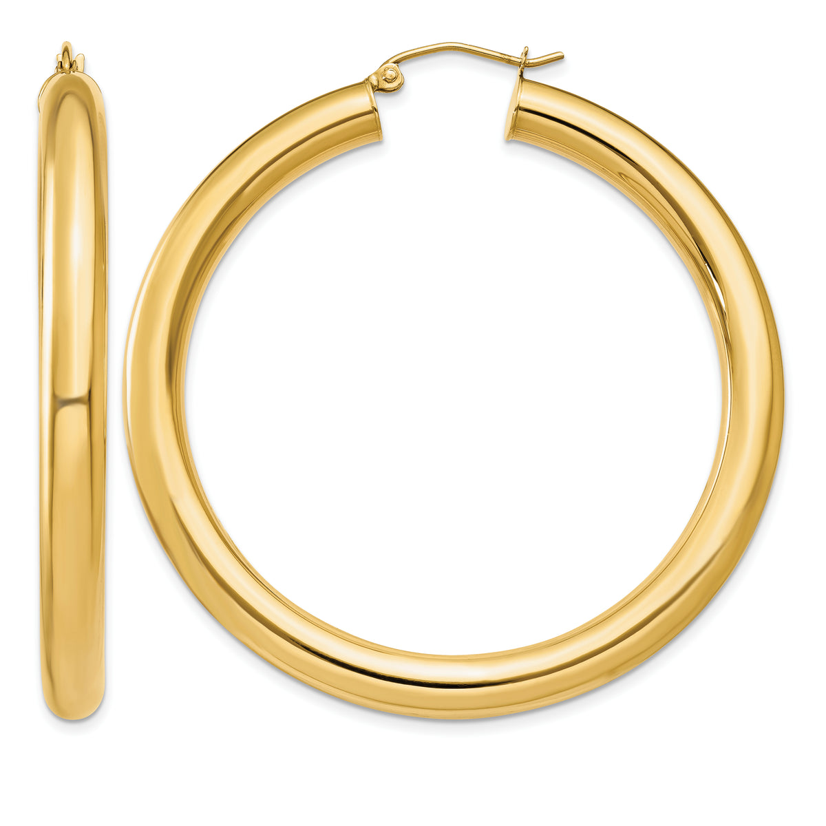 Gold Lightweight Classic Hoop Earrings - 14k Yellow Gold / 5 mm / 50 mm