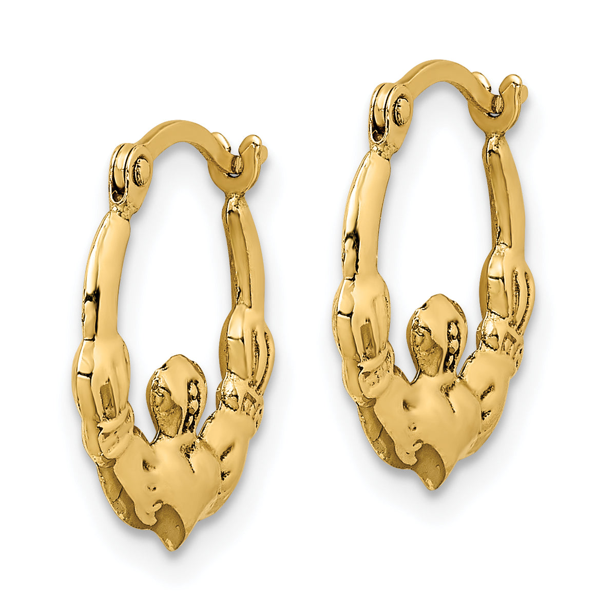 Gold Claddagh Hoop Earrings - 14k Yellow Gold / 1.75 mm / 13.5 x 16 mm