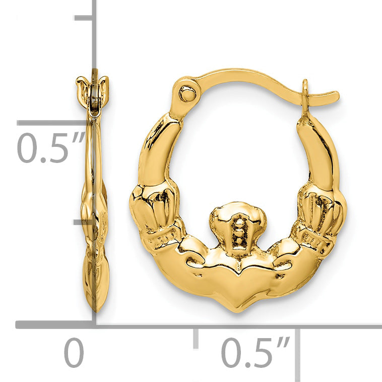 Gold Claddagh Hoop Earrings - 14k Yellow Gold / 1.75 mm / 13.5 x 16 mm