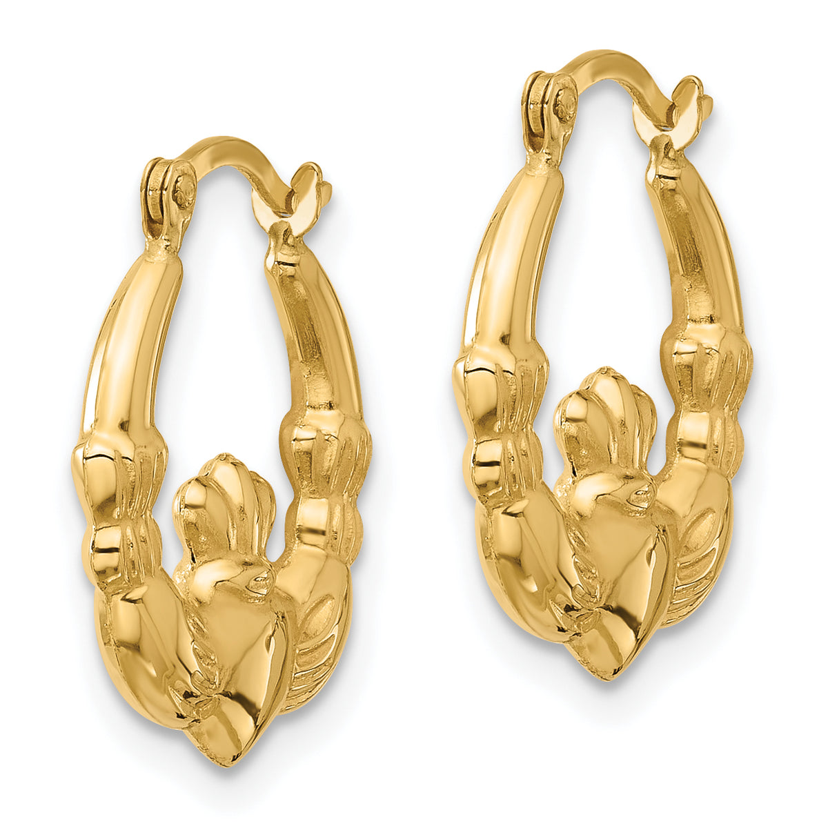 Gold Claddagh Hoop Earrings - 14k Yellow Gold / 3 mm / 15.25 x 17.75 mm