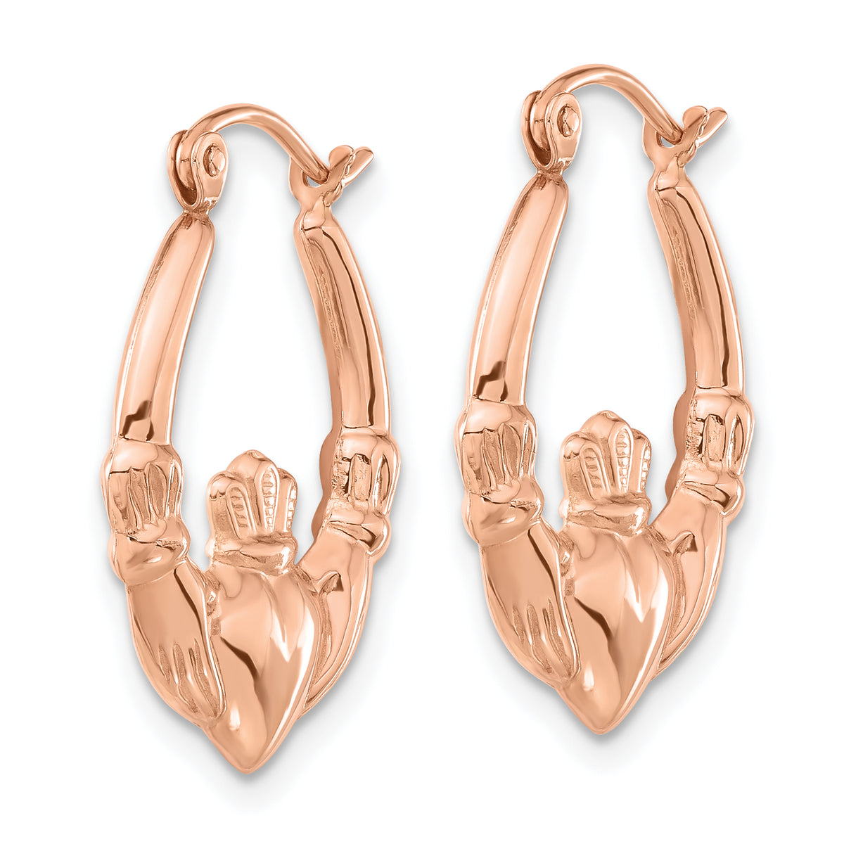 Gold Claddagh Hoop Earrings - 14k Rose Gold / 3.25 mm / 18.75 x 23.25 mm