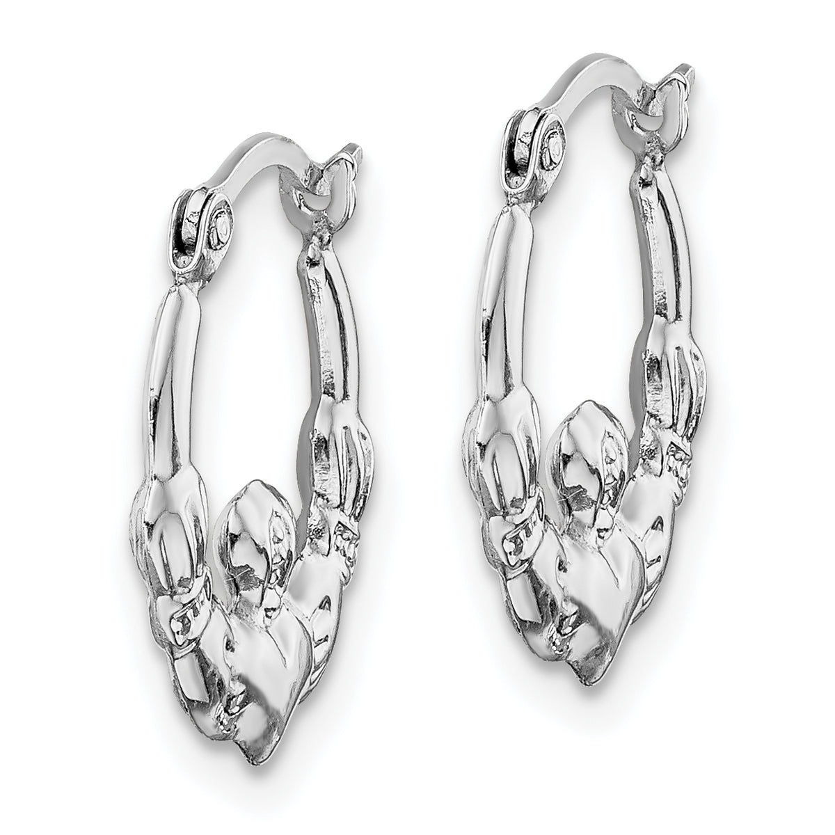 Gold Claddagh Hoop Earrings - 14k White Gold / 1.75 mm / 13.5 x 16 mm