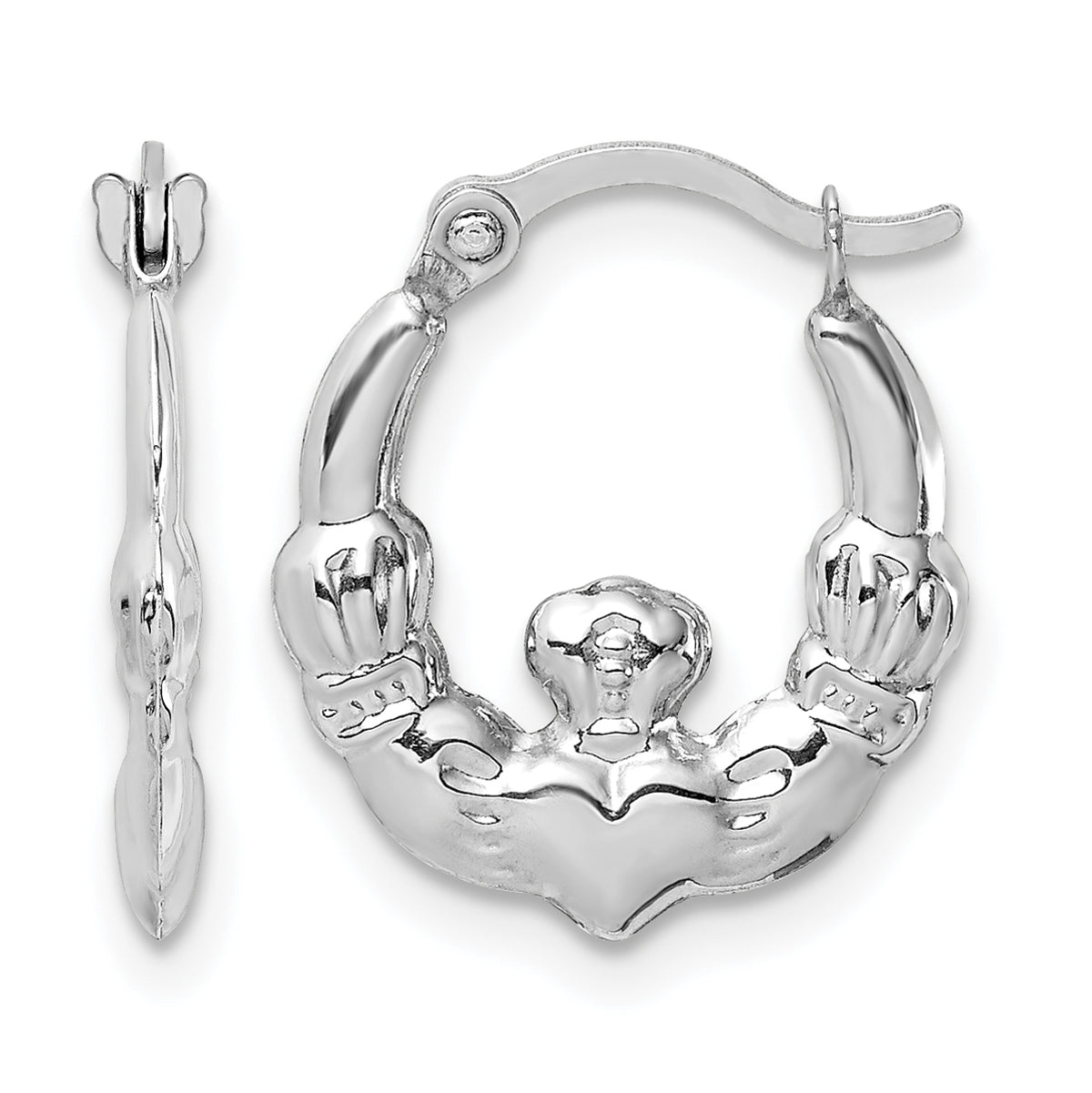 Gold Claddagh Hoop Earrings - 14k White Gold / 1.75 mm / 13.5 x 16 mm#14k White Gold_1.75 mm_13.5 x 16 mm