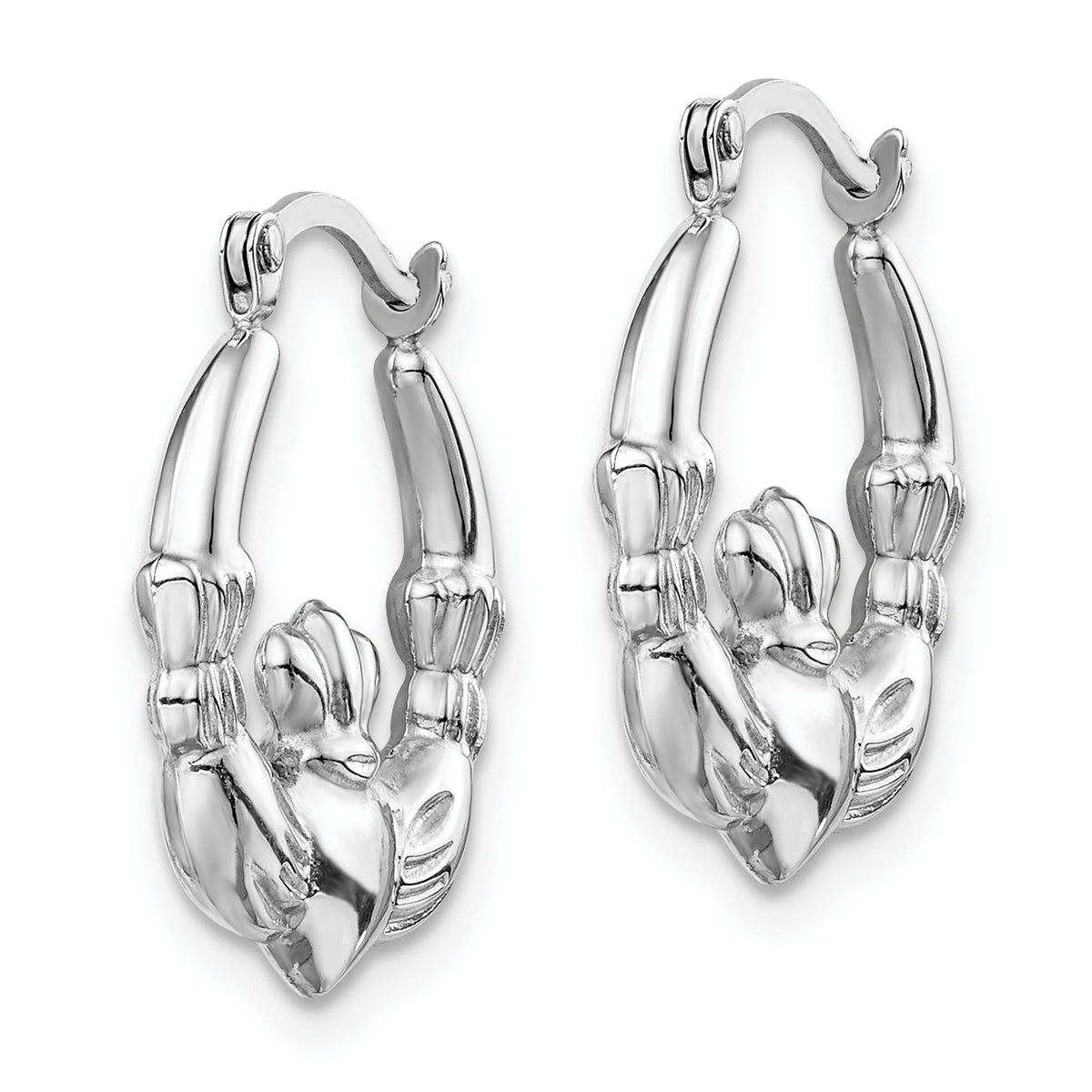 Gold Claddagh Hoop Earrings - 14k White Gold / 3 mm / 15.25 x 17.75 mm