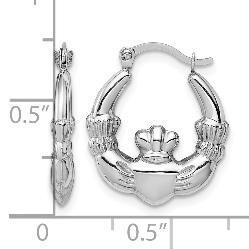 Gold Claddagh Hoop Earrings - 14k White Gold / 3 mm / 15.25 x 17.75 mm