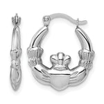 Gold Claddagh Hoop Earrings - 14k White Gold / 3 mm / 15.25 x 17.75 mm