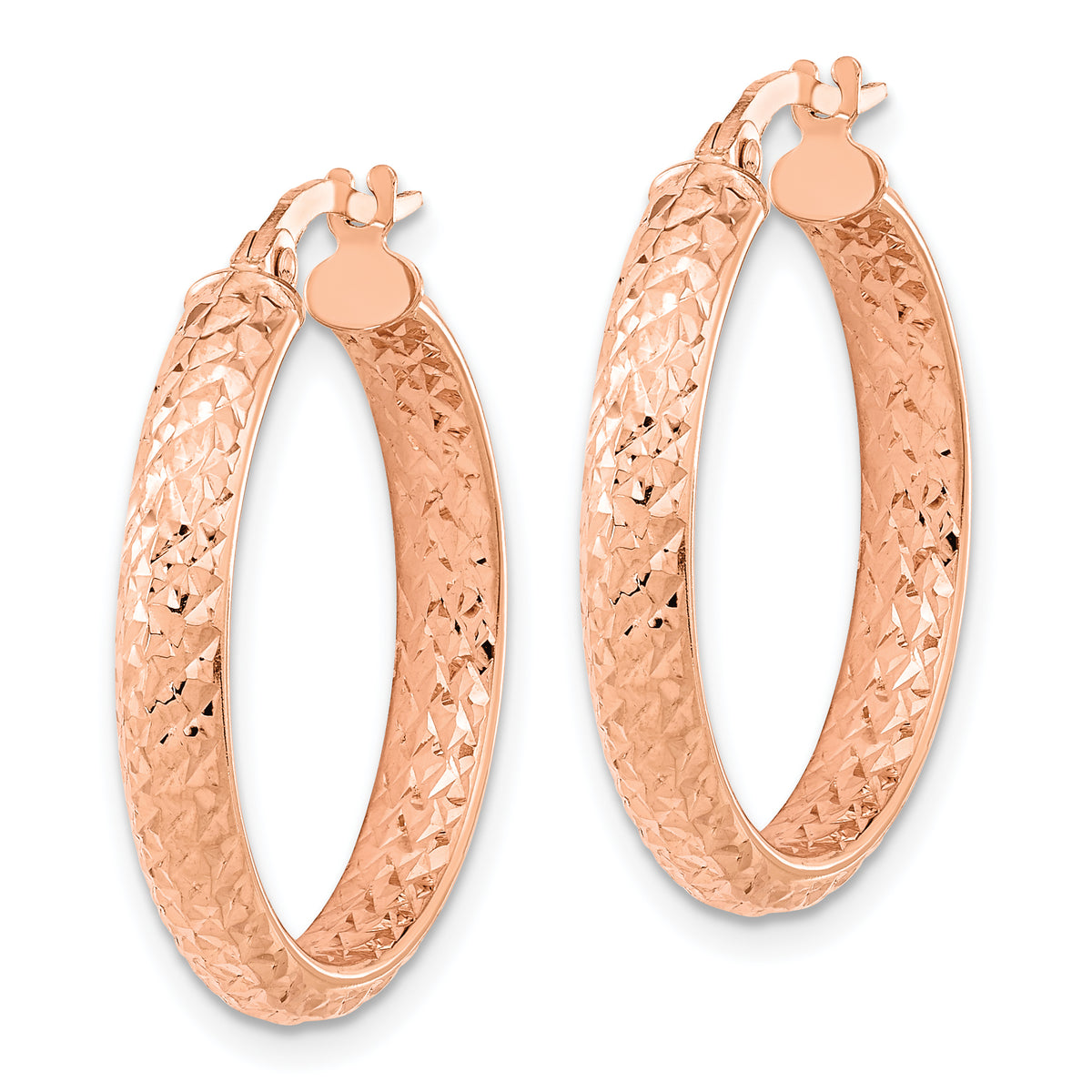 14k Gold Polished Diamond-cut Fancy Tube Hoop Earrings, view 2 - 14k Rose Gold