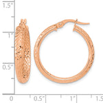 14k Gold Polished Diamond-cut Fancy Tube Hoop Earrings, shown with a ruler for scale - 14k Rose Gold