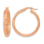 14k Gold Polished Diamond-cut Fancy Tube Hoop Earrings - 14k Rose Gold