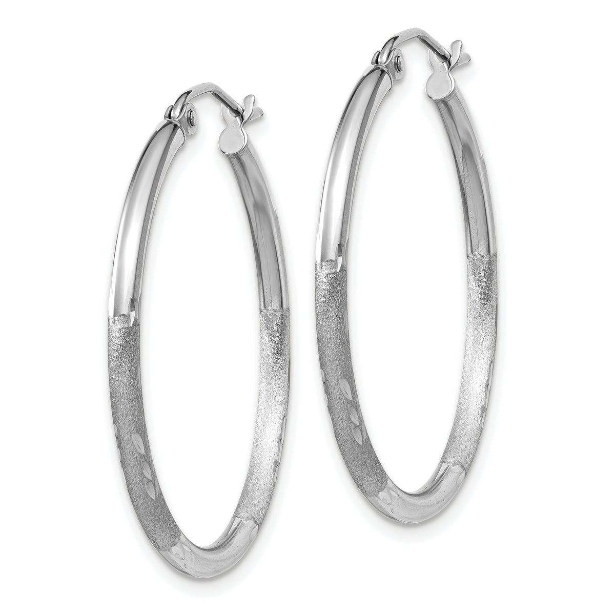 Gold Satin and Diamond-cut Hoop Earrings - 14k White Gold / 2 mm / 30 mm