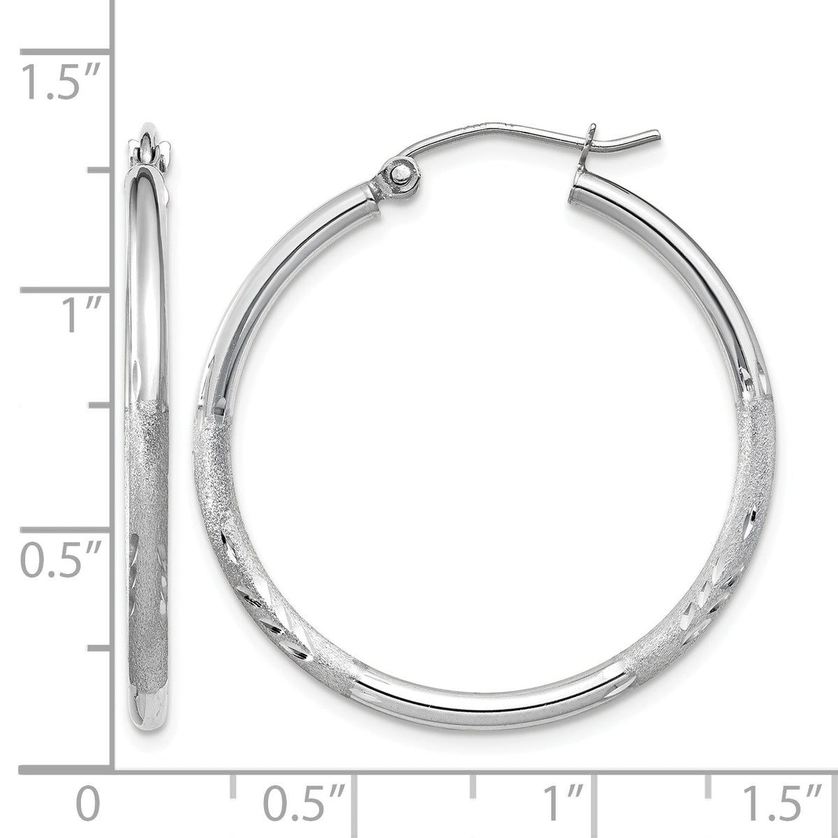Gold Satin and Diamond-cut Hoop Earrings - 14k White Gold / 2 mm / 30 mm