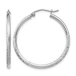 Gold Satin and Diamond-cut Hoop Earrings - 14k White Gold / 2 mm / 30 mm