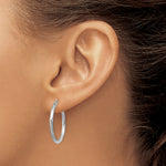 Gold Satin and Diamond-cut Hoop Earrings - 14k White Gold / 2 mm / 25 mm