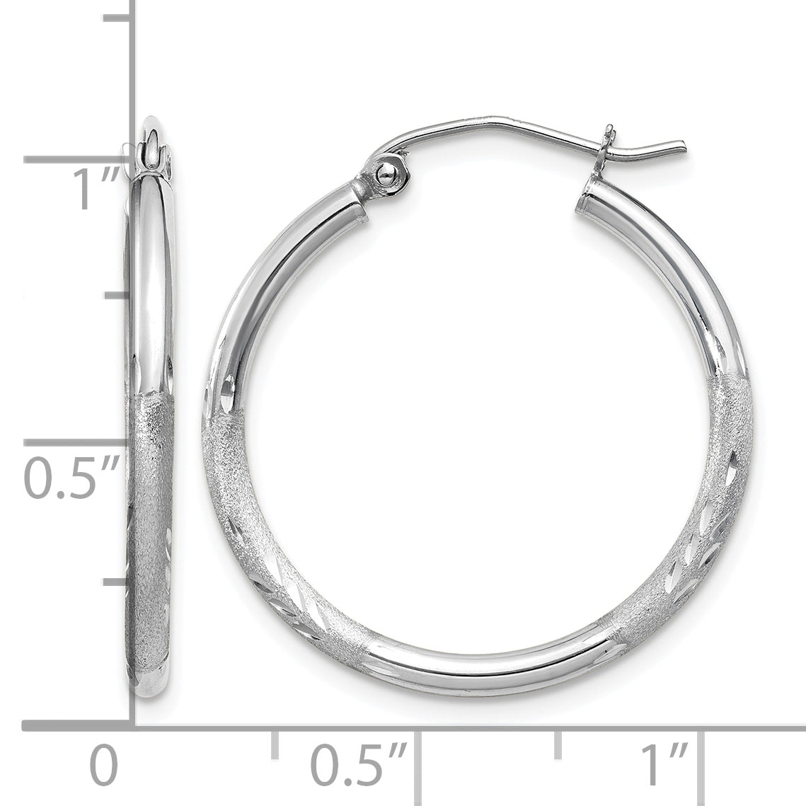 Gold Satin and Diamond-cut Hoop Earrings - 14k White Gold / 2 mm / 25 mm