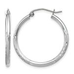 Gold Satin and Diamond-cut Hoop Earrings - 14k White Gold / 2 mm / 25 mm