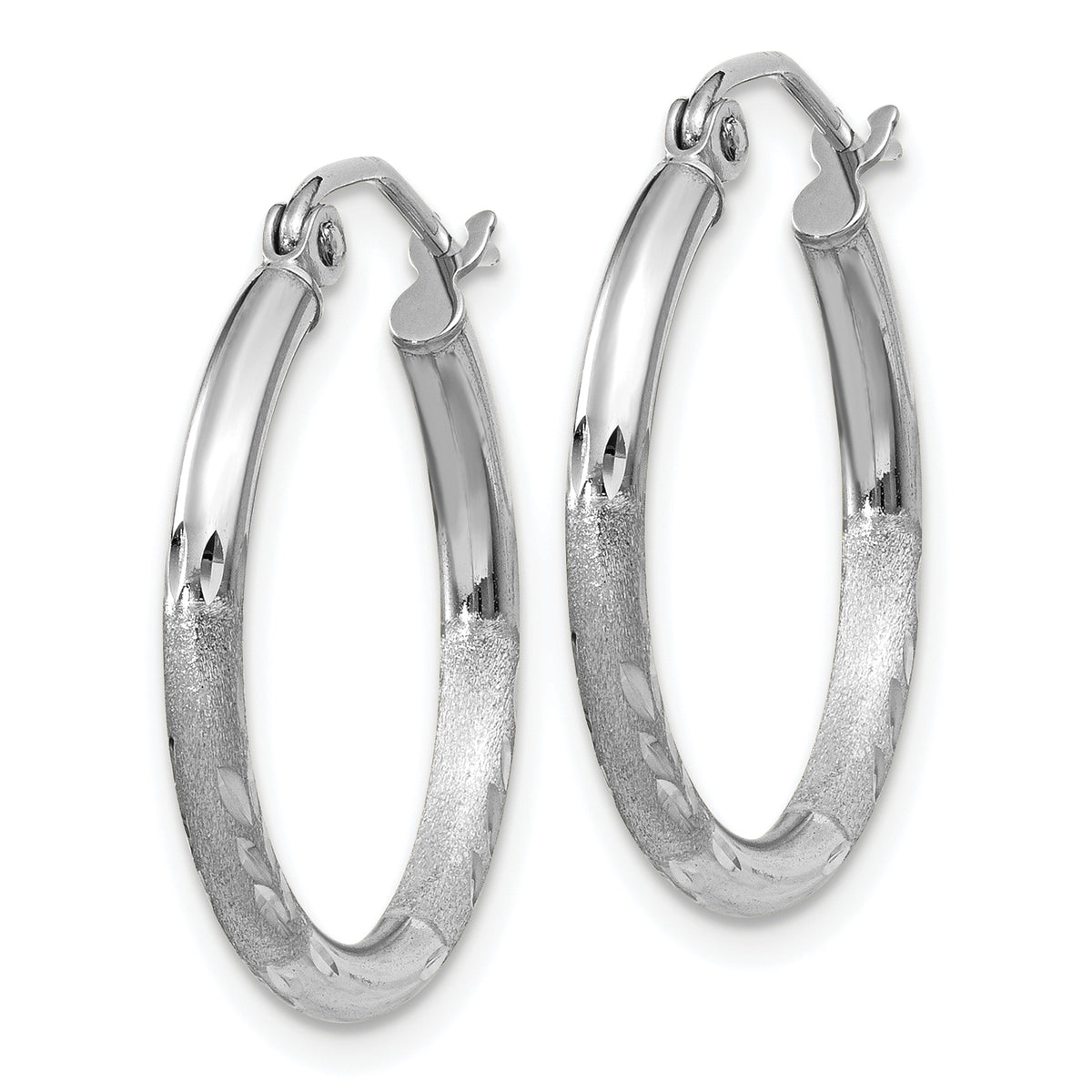 Gold Satin and Diamond-cut Hoop Earrings - 14k White Gold / 2 mm / 20 mm