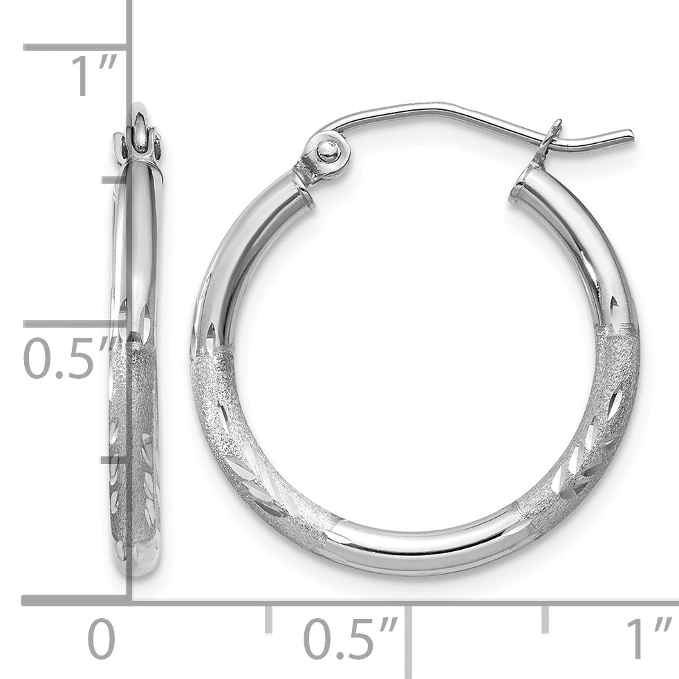 Gold Satin and Diamond-cut Hoop Earrings - 14k White Gold / 2 mm / 20 mm