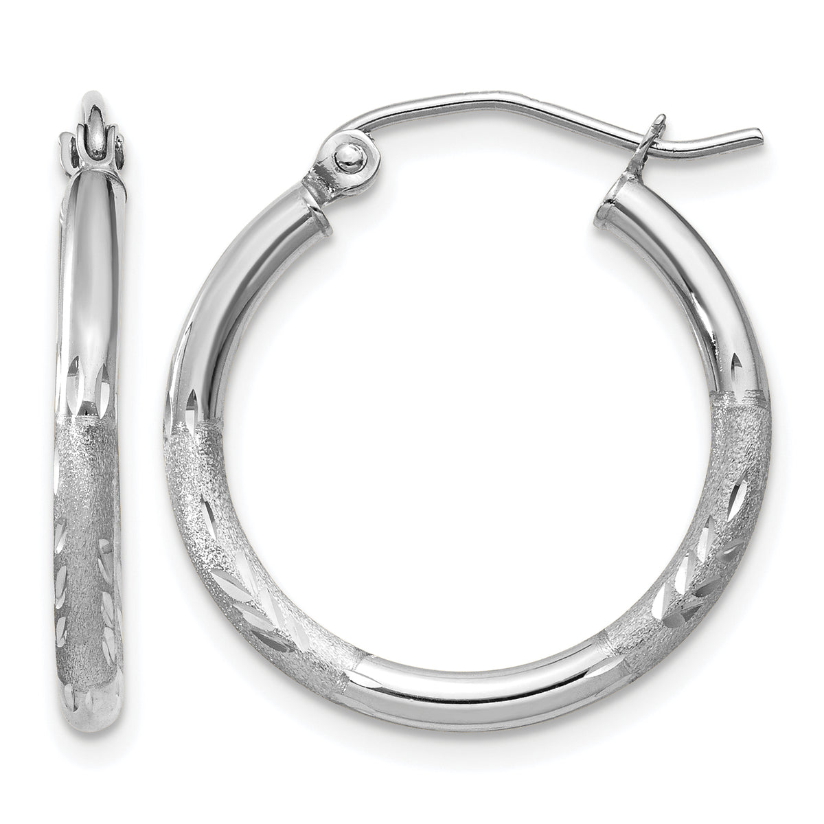 Gold Satin and Diamond-cut Hoop Earrings - 14k White Gold / 2 mm / 20 mm