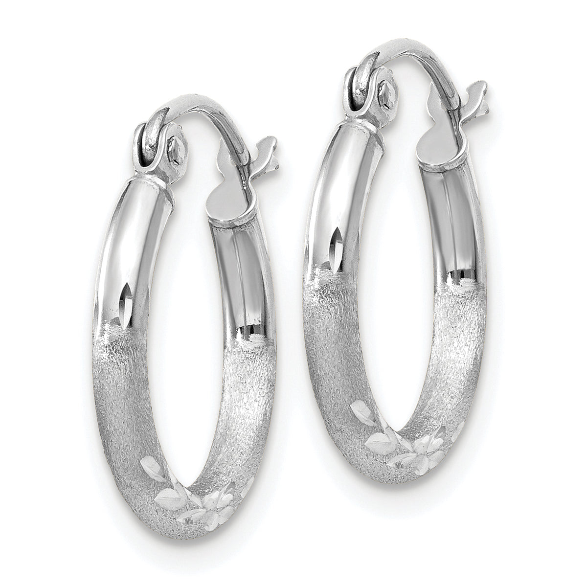 Gold Satin and Diamond-cut Hoop Earrings - 14k White Gold / 2 mm / 15 mm