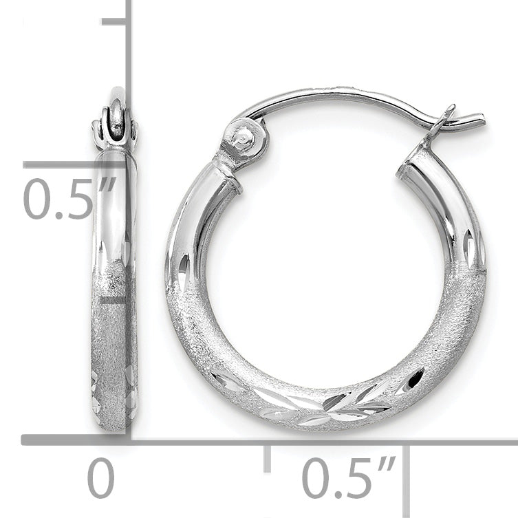 Gold Satin and Diamond-cut Hoop Earrings - 14k White Gold / 2 mm / 15 mm