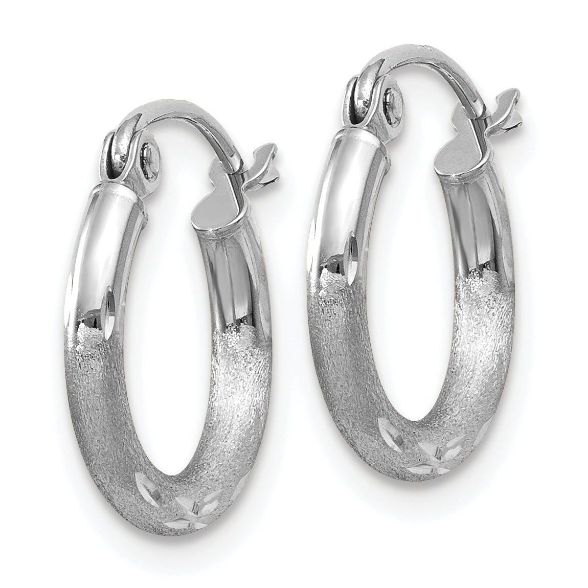 Gold Satin and Diamond-cut Hoop Earrings - 14k White Gold / 2 mm / 13 mm