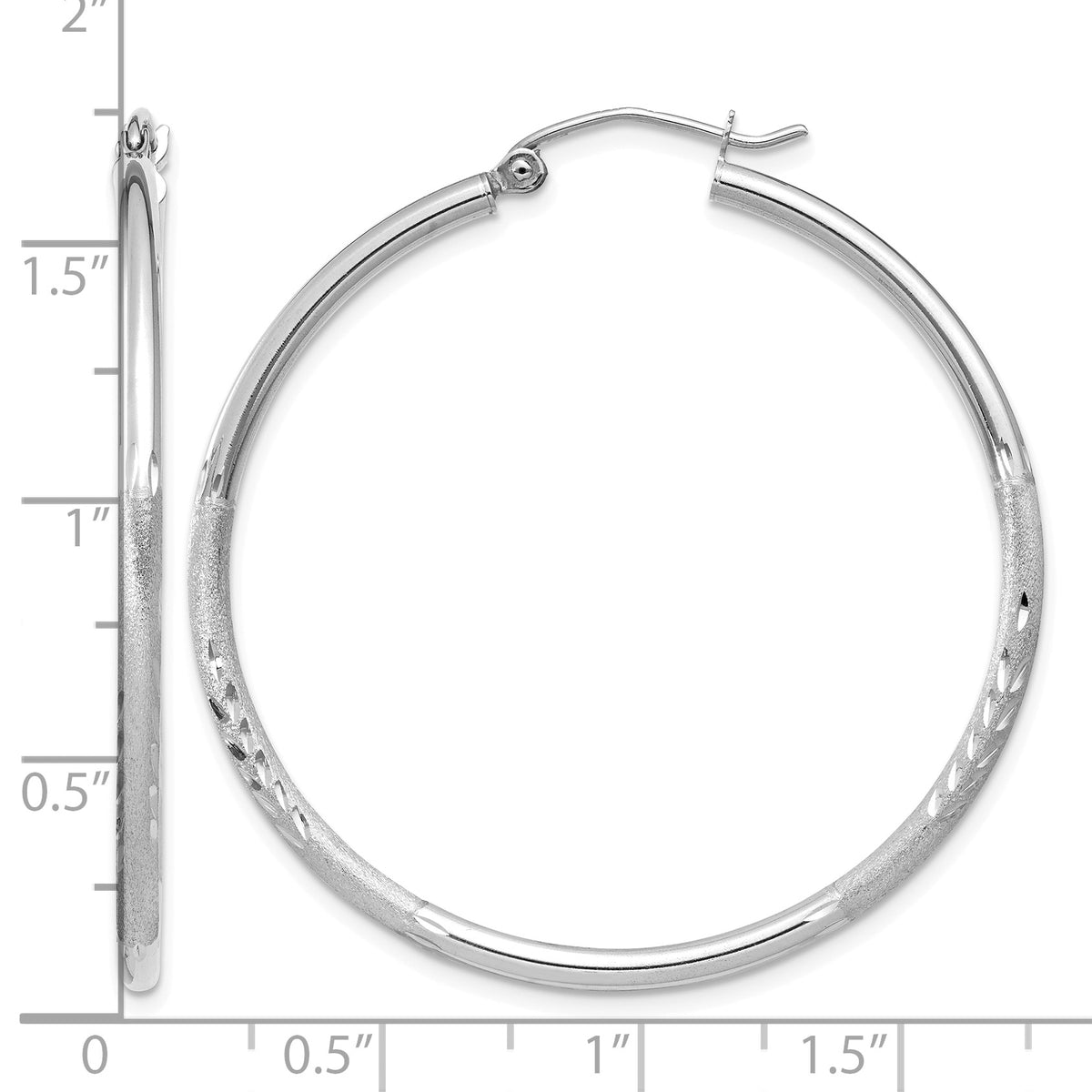 Gold Satin and Diamond-cut Hoop Earrings - 14k White Gold / 2 mm / 40 mm