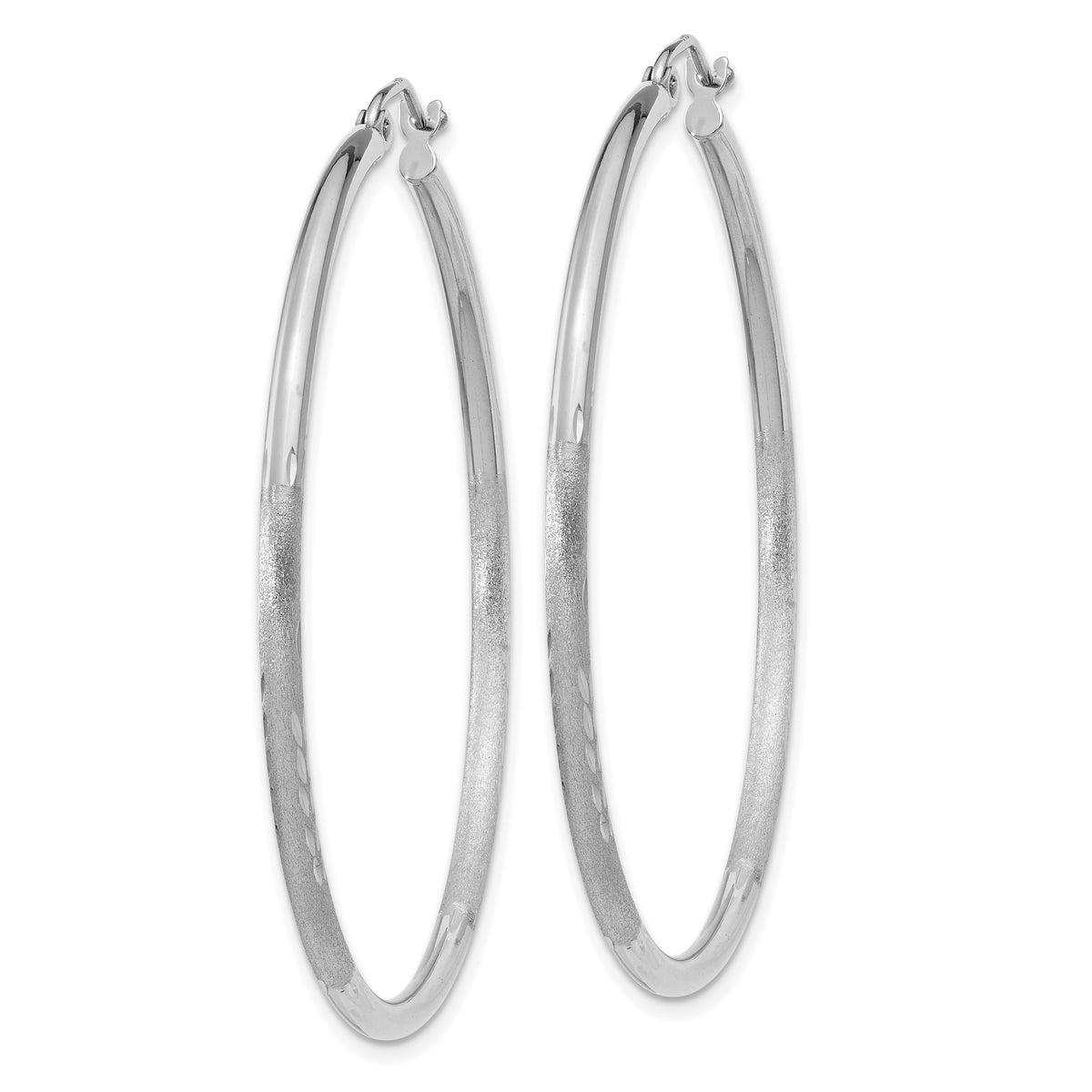 Gold Satin and Diamond-cut Hoop Earrings - 14k White Gold / 2 mm / 45 mm