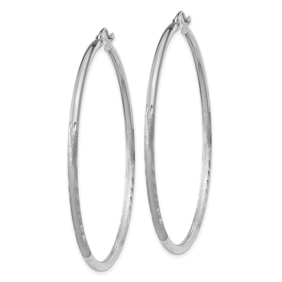 Gold Satin and Diamond-cut Hoop Earrings - 14k White Gold / 2 mm / 50 mm