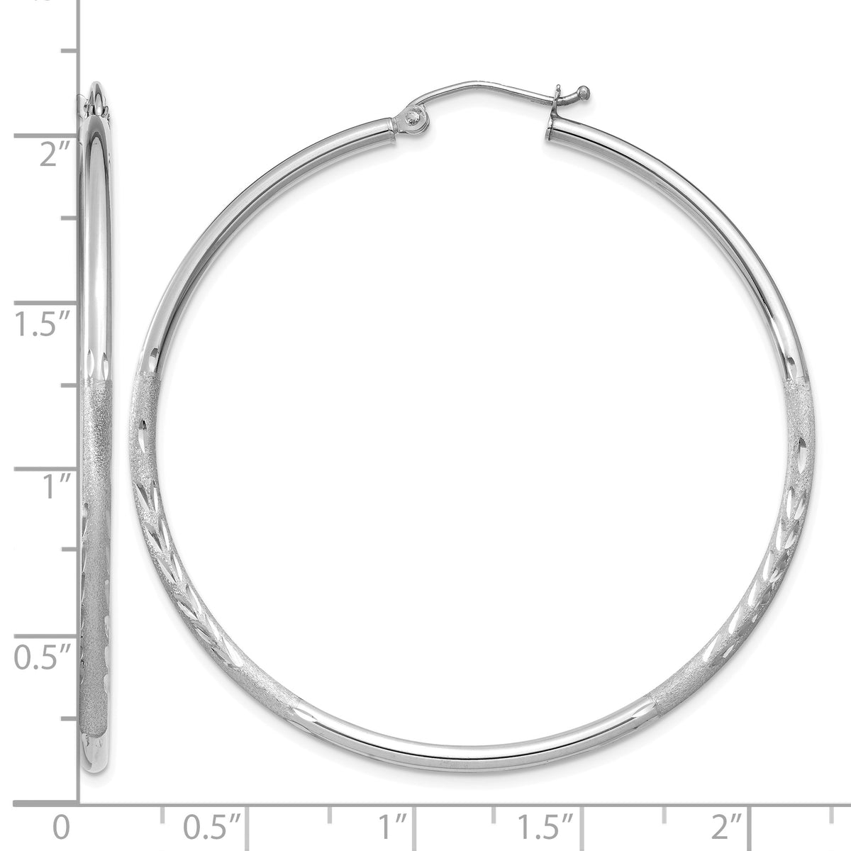 Gold Satin and Diamond-cut Hoop Earrings - 14k White Gold / 2 mm / 50 mm